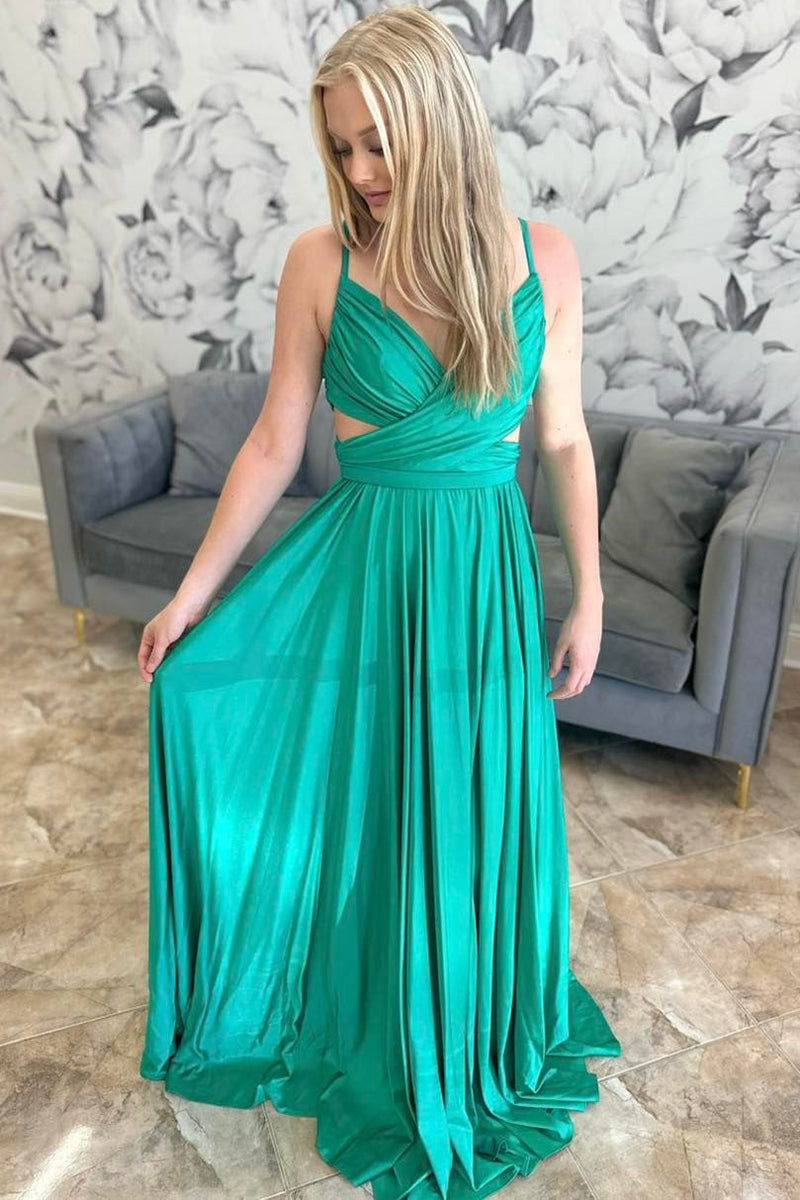 Emerald Green Pleated A-Line Formal Dress