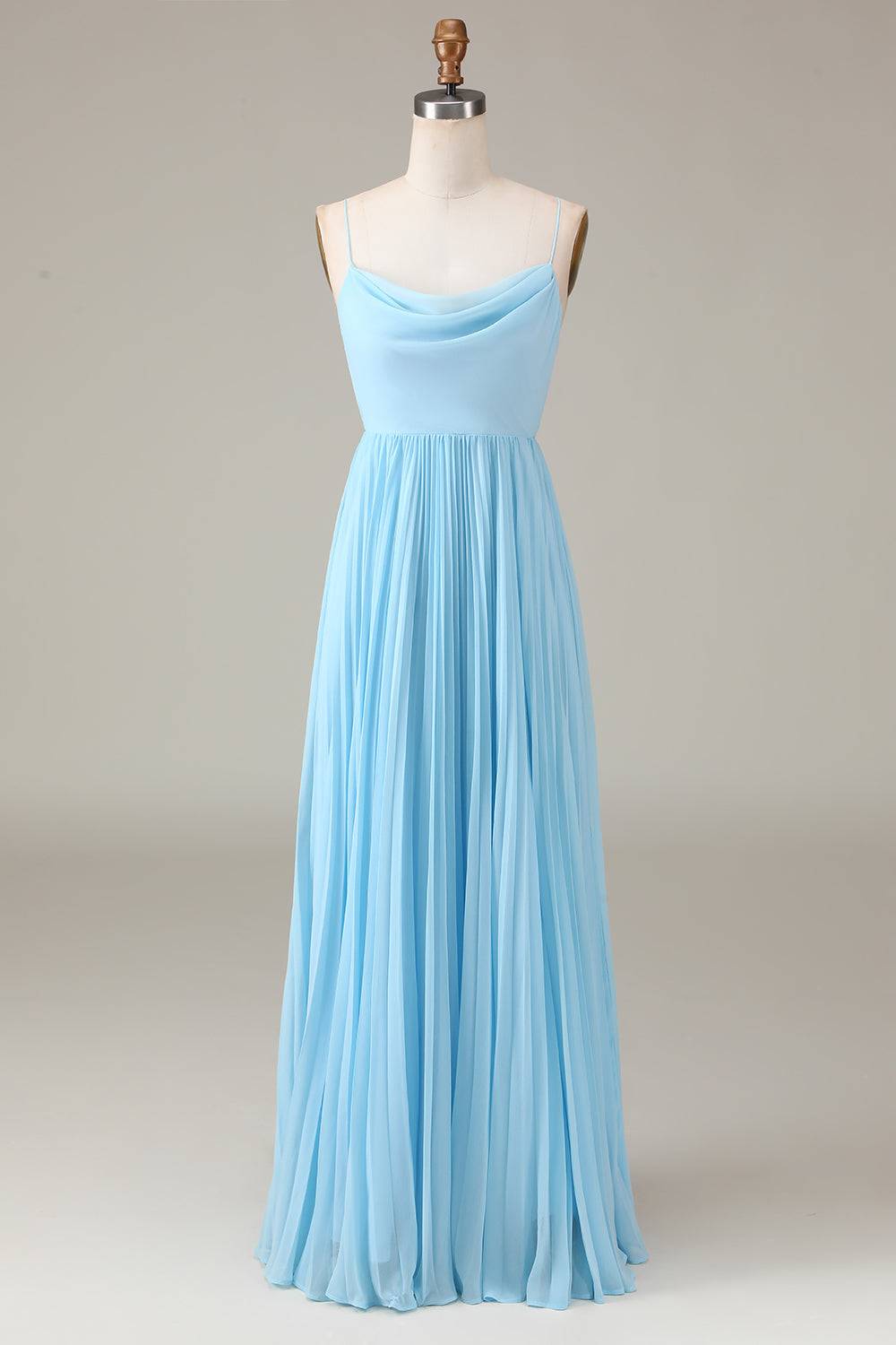 Lace-Up Cowl Neck Light Blue A-Line Chiffon Bridesmaid Dress FancyVestido Lace-Up Cowl Neck Light Blue A-Line Chiffon Bridesmaid Dress FancyVestido