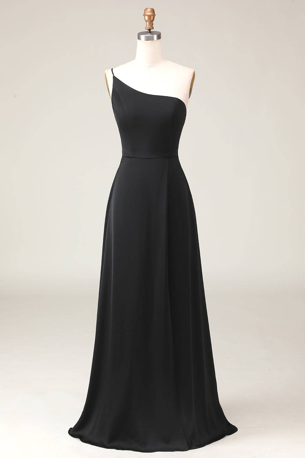 black one shoulder bridesmaid dress Chic One Shoulder Black Chiffon Long Bridesmaid Dress – FancyVestido