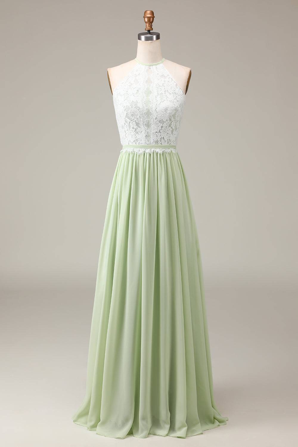 Light Green Lace Top A-Line Long Bridesmaid Dress – FancyVestido