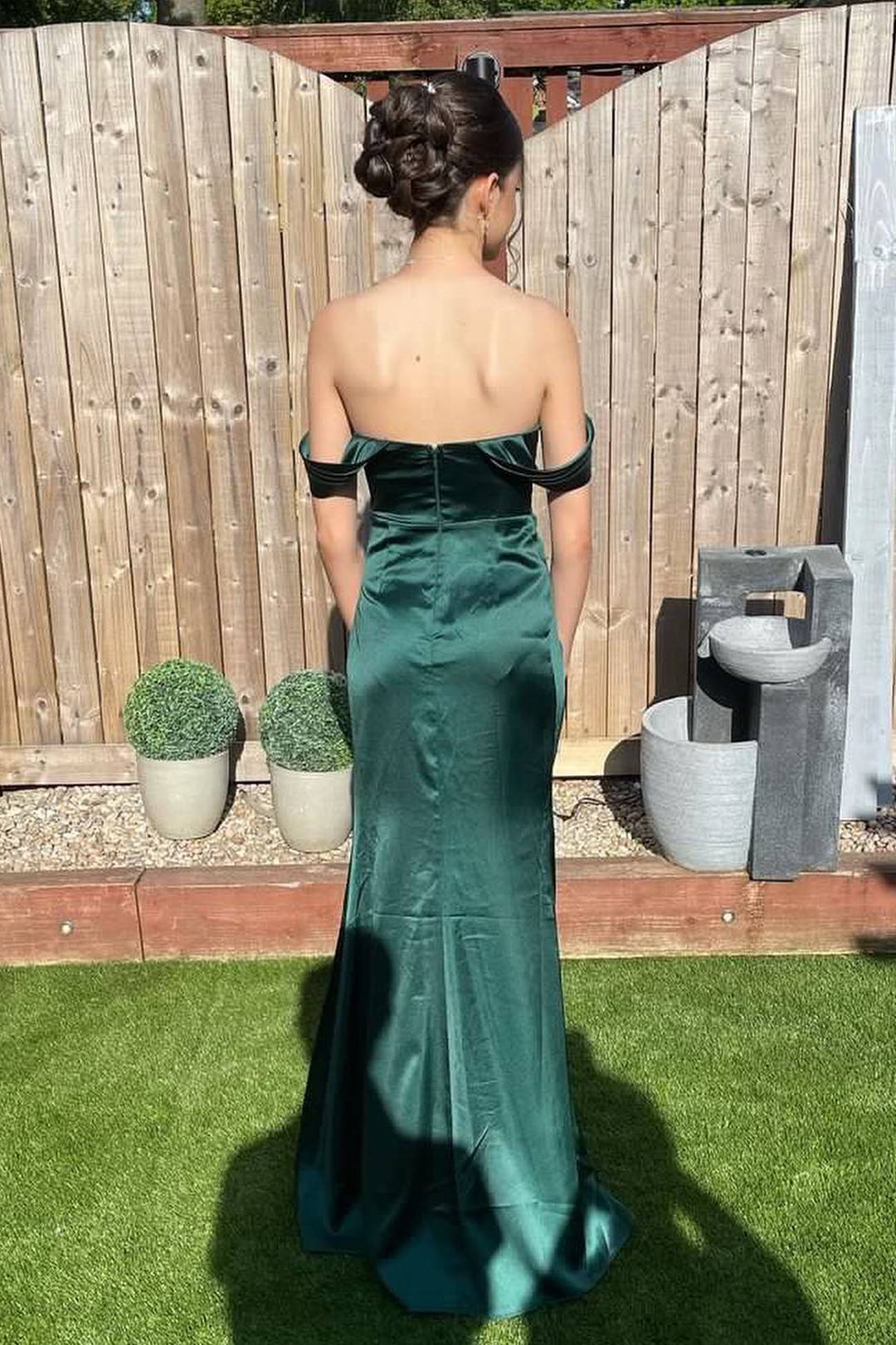 Off the Shoulder Dark Green Long Bridesmaid Dress with Slit FancyVestido Off the Shoulder Dark Green Long Bridesmaid Dress with Slit FancyVestido