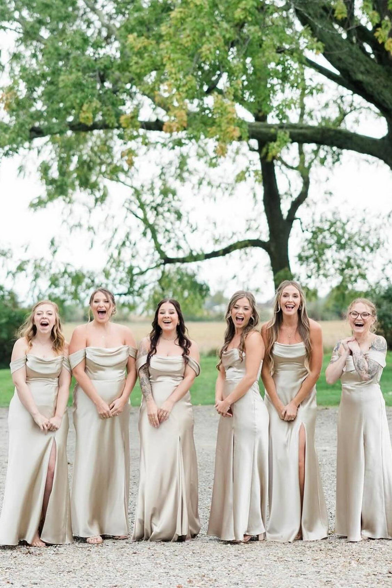Off the Shoulder Dark Green Long Bridesmaid Dress with Slit