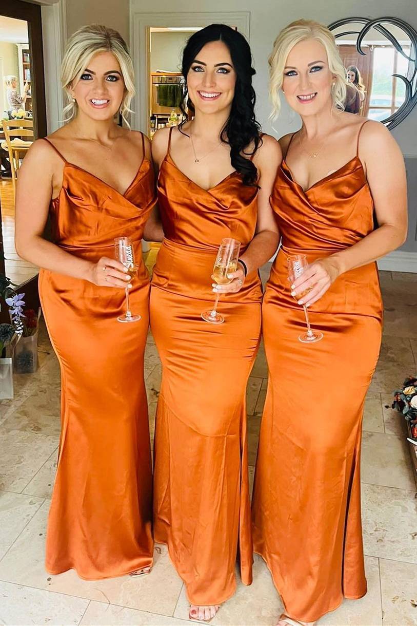 Cowl Neck Straps Pumpkin Mermaid Bridesmaid Dress FancyVestido Cowl Neck Straps Pumpkin Mermaid Bridesmaid Dress FancyVestido