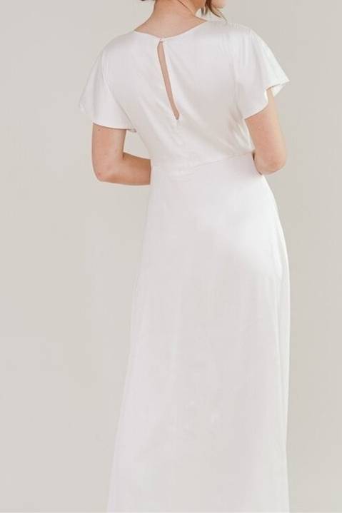 Plunging V-Neck White Twist Long Bridesmaid Dress