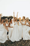 White Straps V-Neck Beaded Belt Mermaid Bridesmaid Dress
