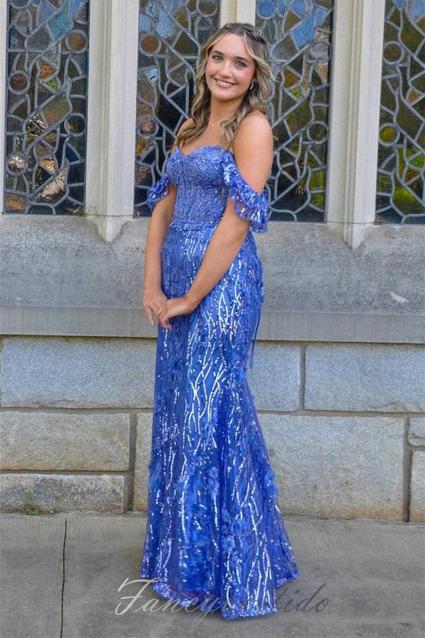 Yellow Ruffle Straps 3D Flower Mermaid Long Prom Dress