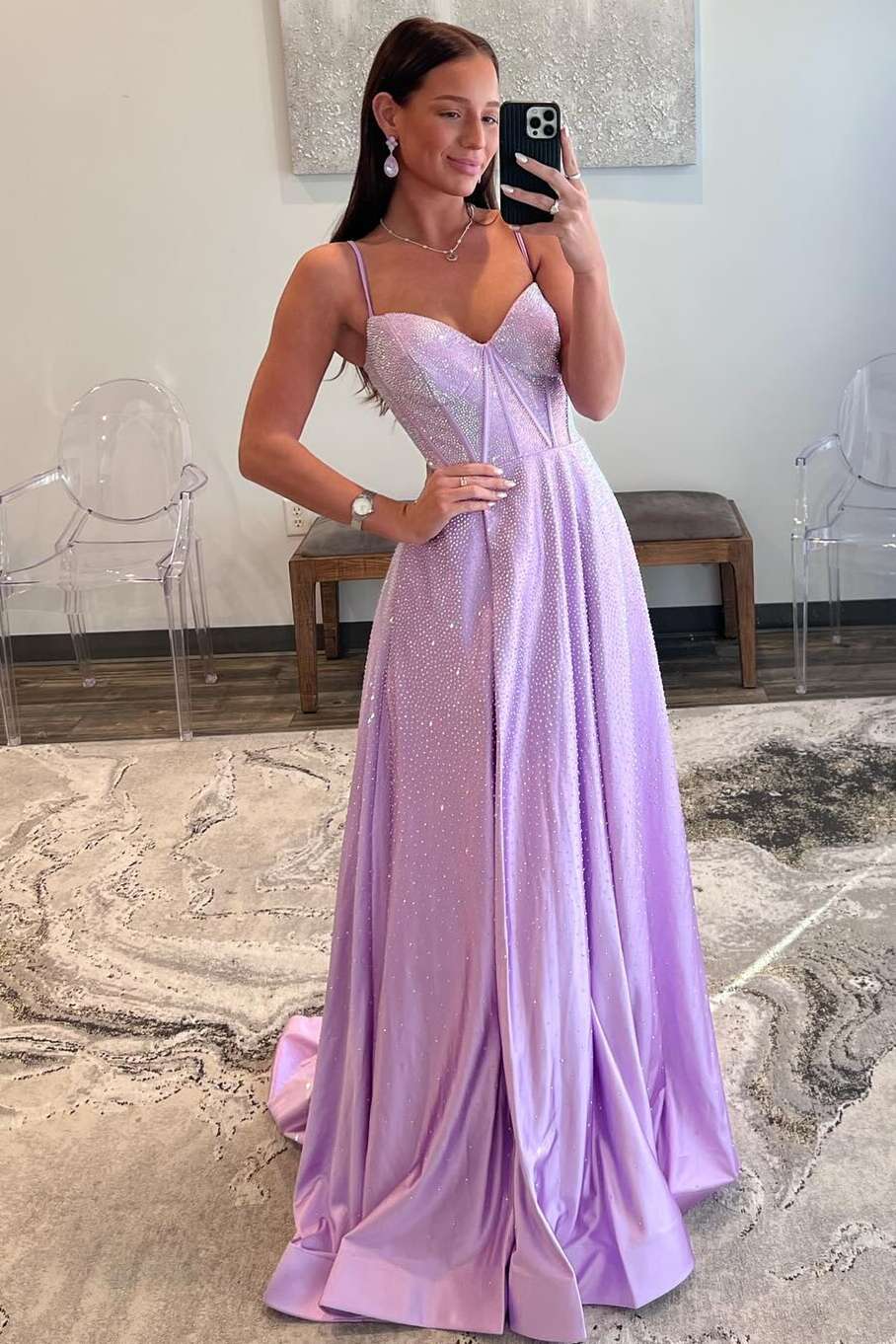 Straps Lilac Corset A-Line Prom Dress with Rhinestones FancyVestido Straps Lilac Corset A-Line Prom Dress with Rhinestones FancyVestido