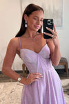 Straps Lilac Corset A-Line Prom Dress with Rhinestones