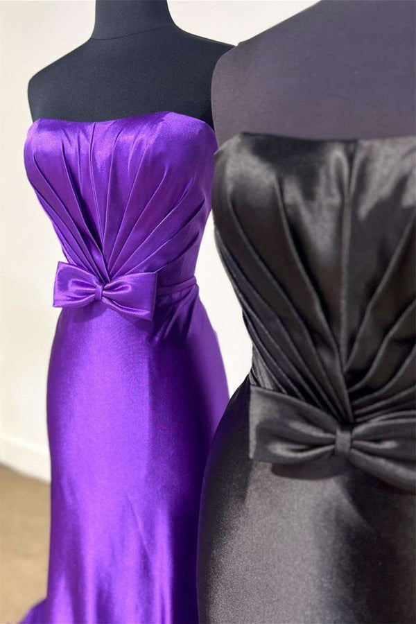 Strapless Pleated Bow Mermaid Prom Dress