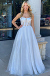 Square Neck White Sequin A-Line Prom Dress