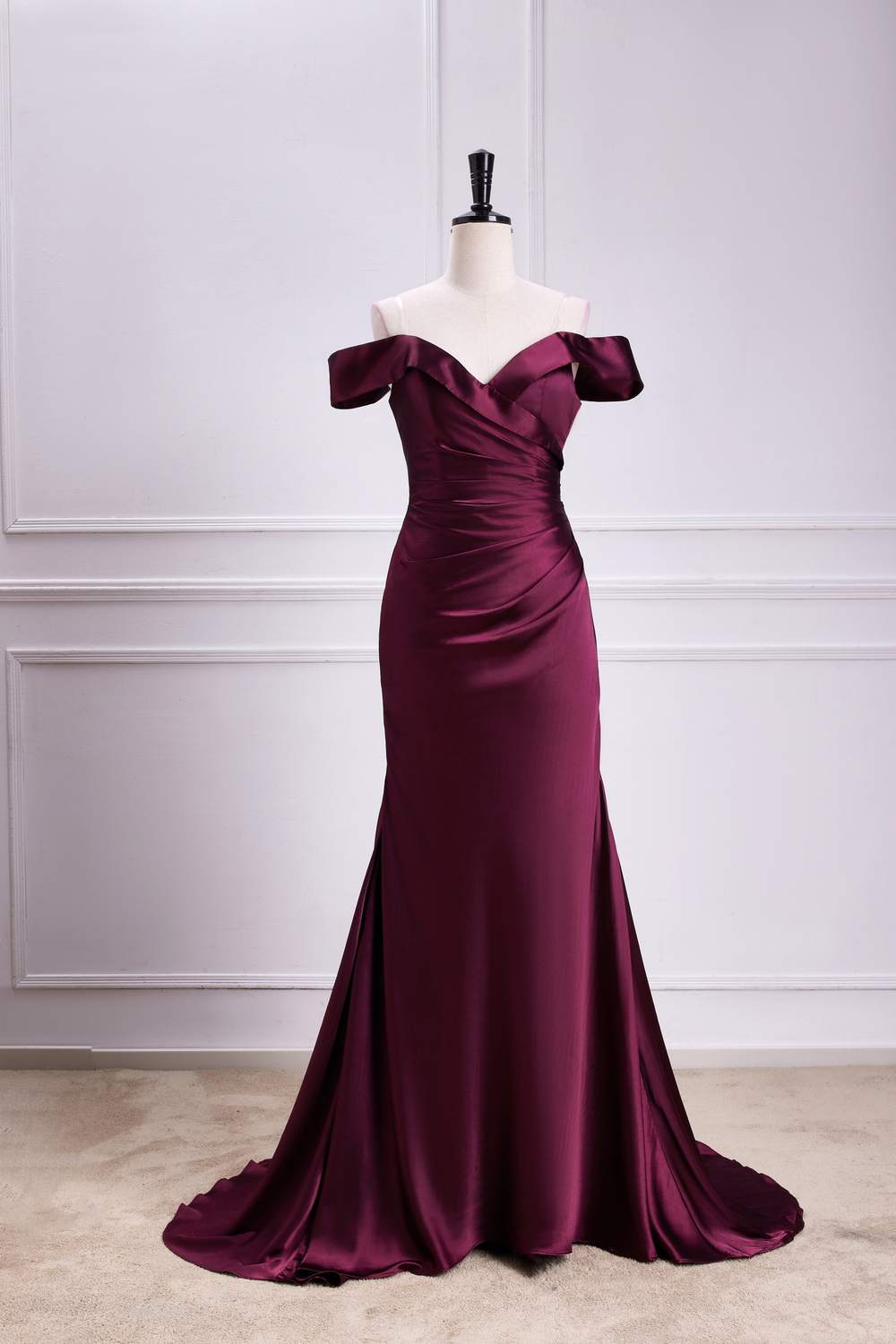 Off the Shoulder Cabernet Pleated Mermaid Bridesmaid Dress FancyVestido Off the Shoulder Cabernet Pleated Mermaid Bridesmaid Dress FancyVestido