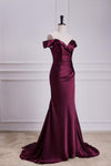 Off the Shoulder Cabernet Pleated Mermaid Bridesmaid Dress