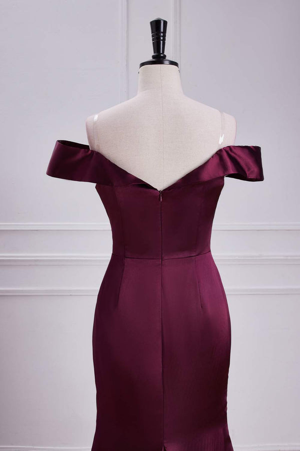 Off the Shoulder Cabernet Pleated Mermaid Bridesmaid Dress