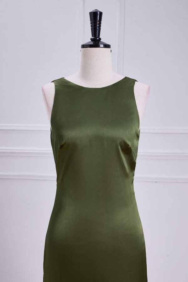 Crew Neck Olive Green Tie Straps Midi Dress