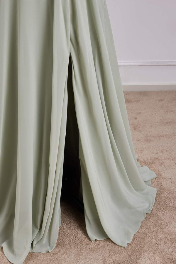 Halter Sage Keyhole Tie Back Long Maxi Dress with Slit