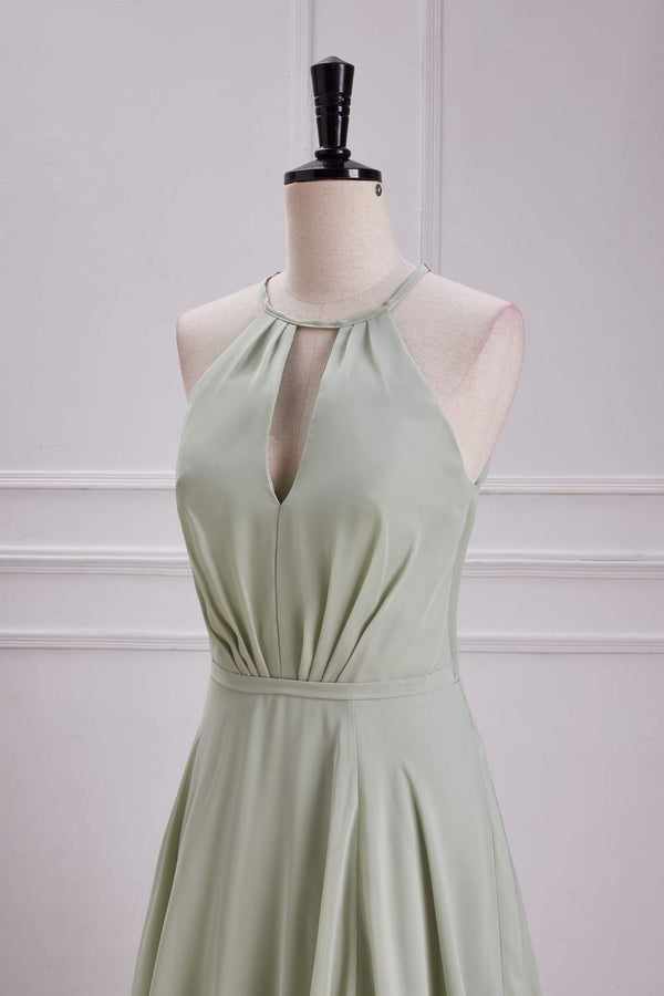 Halter Sage Keyhole Tie Back Long Maxi Dress with Slit