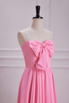 Sweetheart Candy Pink A-Line Chiffon Maxi Dress with Bow