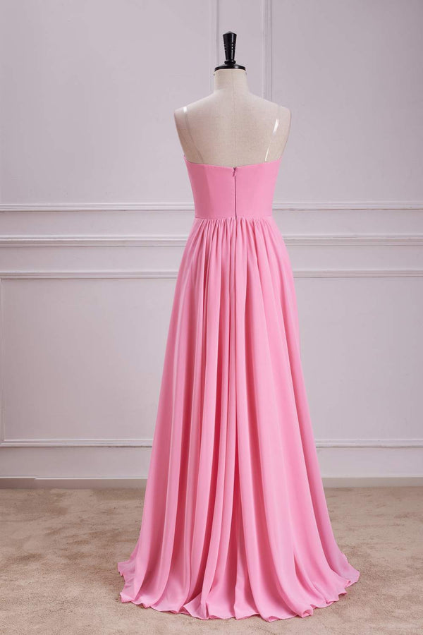 Sweetheart Candy Pink A-Line Chiffon Maxi Dress with Bow
