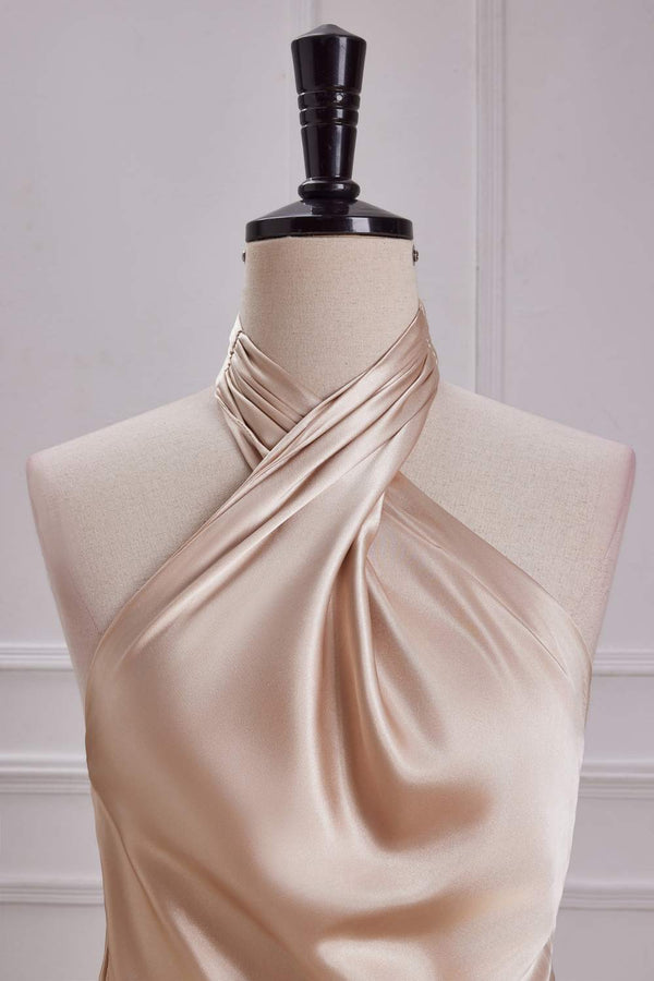 Champagne Crossed Halter Mermaid Bridesmaid Dress