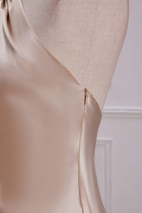 Champagne Crossed Halter Mermaid Bridesmaid Dress