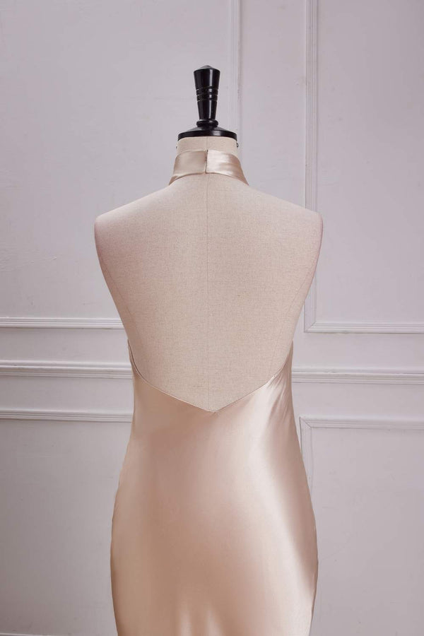 Champagne Crossed Halter Mermaid Bridesmaid Dress