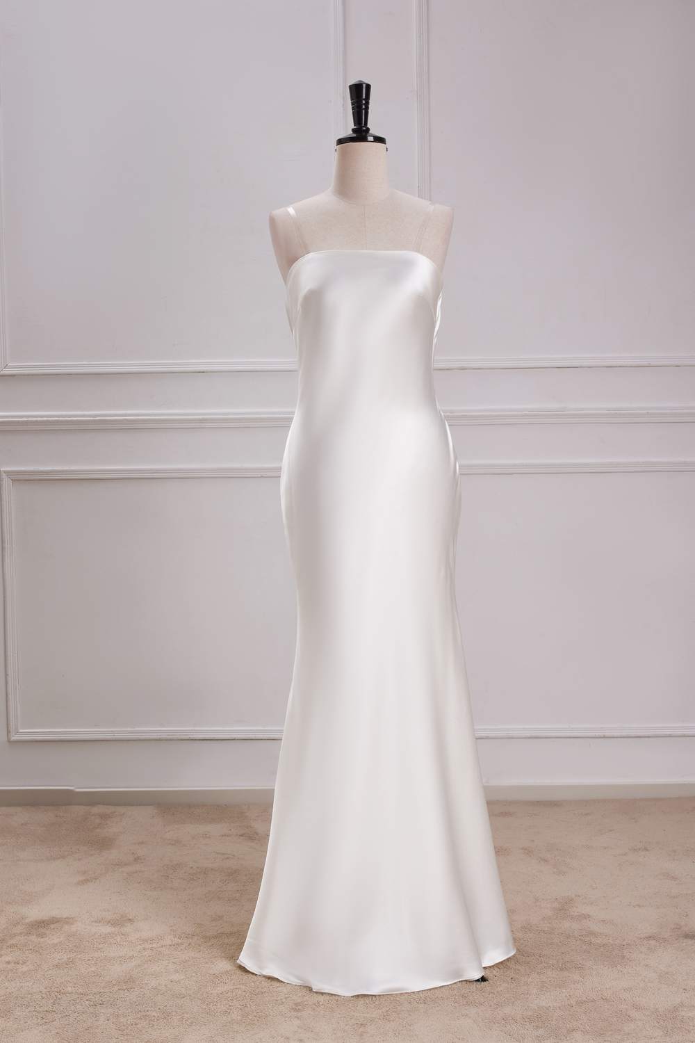White Cowl Back Satin Mermaid Maxi Dress - Main Image