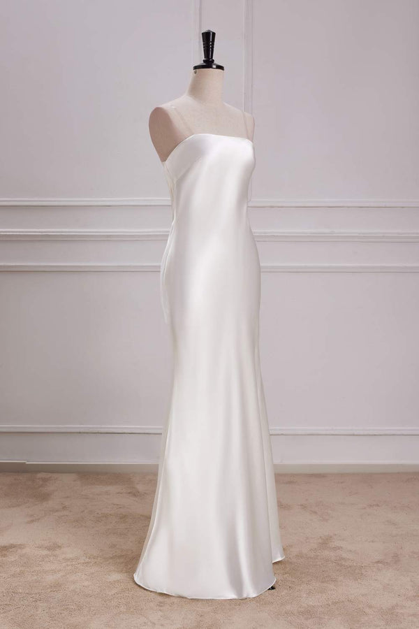 White Cowl Back Satin Mermaid Maxi Dress