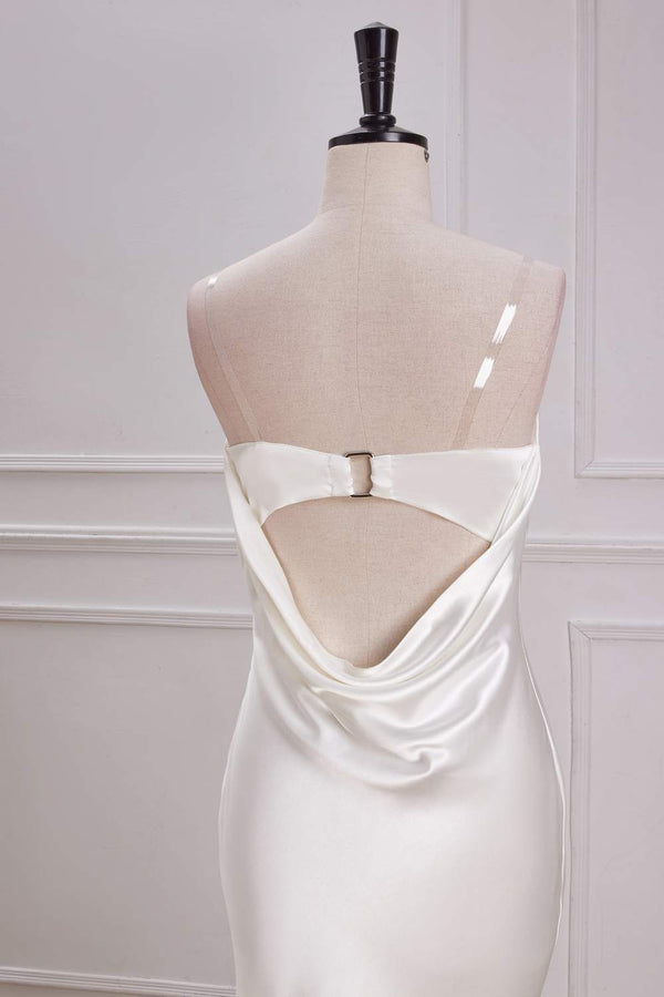 White Cowl Back Satin Mermaid Maxi Dress