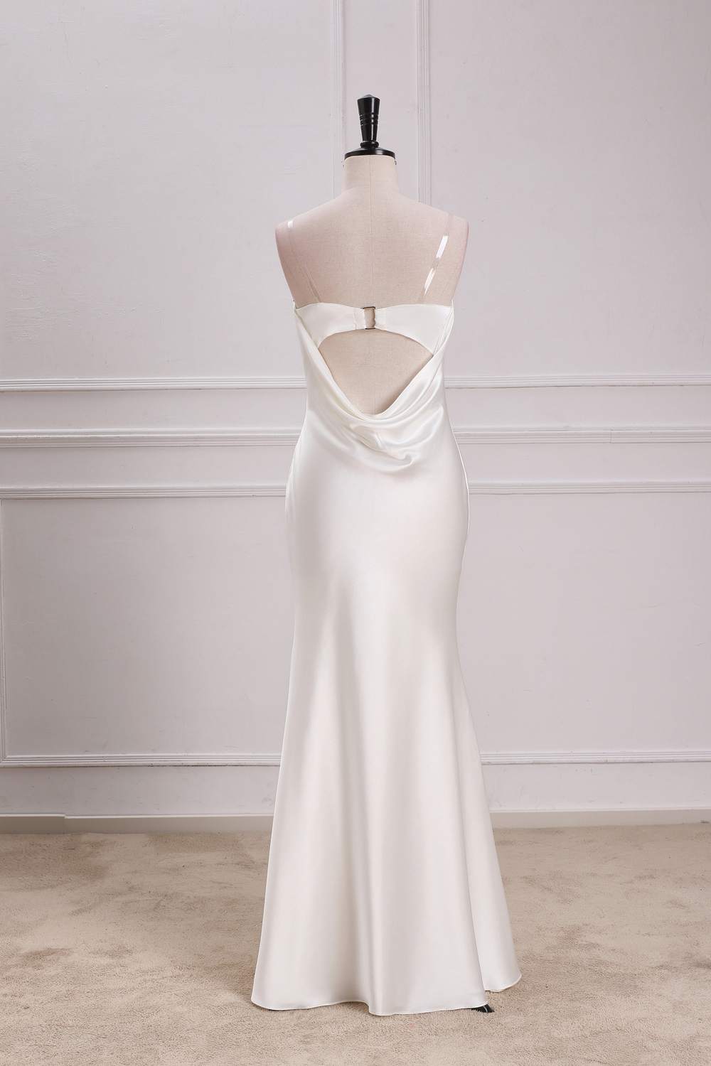 White Cowl Back Satin Mermaid Maxi Dress FancyVestido White Cowl Back Satin Mermaid Maxi Dress FancyVestido