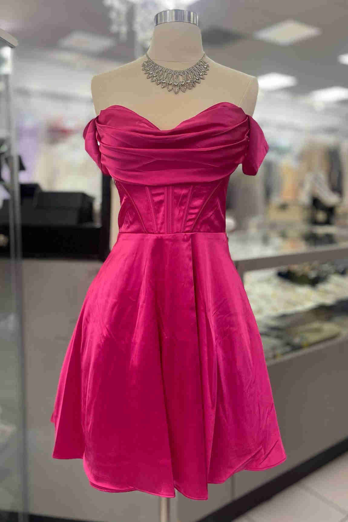 Sweetheart Hot Pink Pleated A-Line Short Party Dress