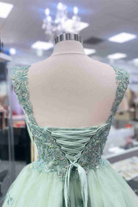 A-Line Lace-Up Sage Green Short Homecoming Dress with Appliques