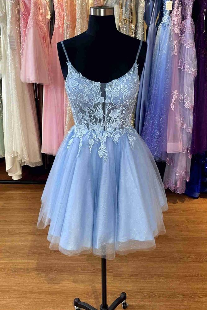 A-Line Straps Light Blue Appliques Short Homecoming Dress-Fancyvestido FancyVestido A-Line Straps Light Blue Appliques Short Homecoming Dress-Fancyvestido FancyVestido