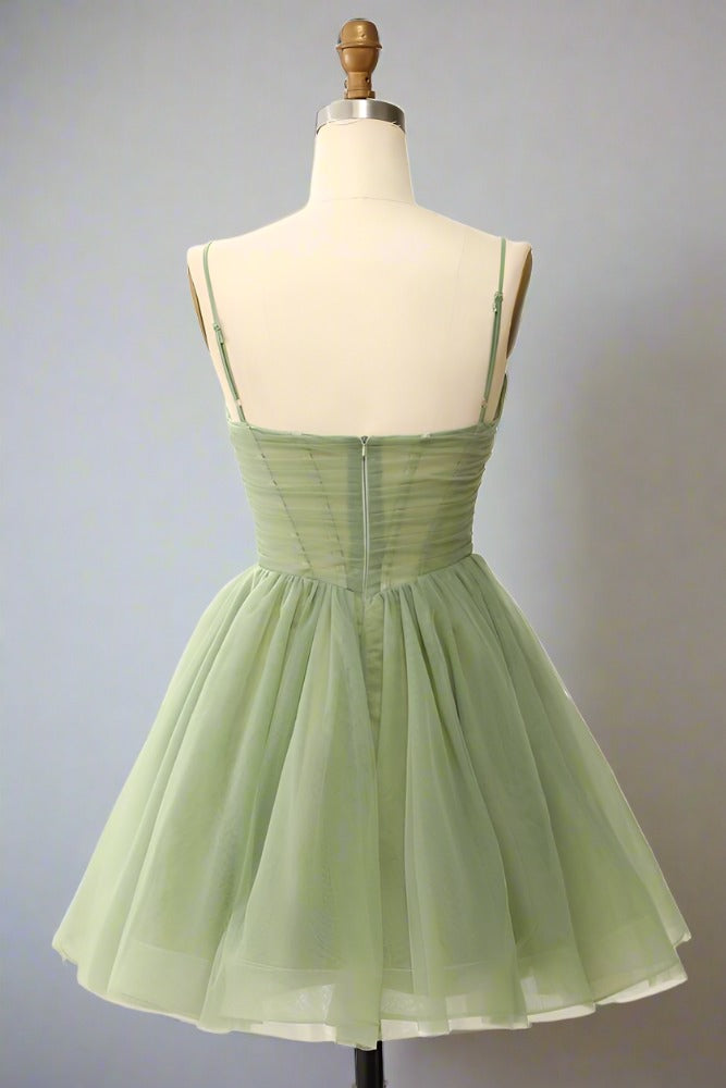 sage green dress short A-Line V-Neck Sage Green Pleated Short Homecoming Dress-Fancyvestido – FancyVestido