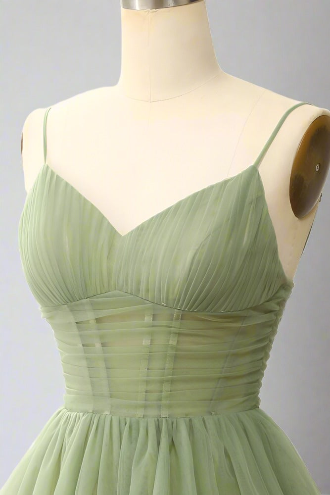 A-Line V-Neck Sage Green Pleated Short Homecoming Dress-Fancyvestido FancyVestido A-Line V-Neck Sage Green Pleated Short Homecoming Dress-Fancyvestido FancyVestido
