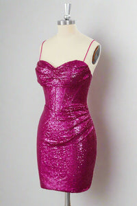 Straps Fuchsia Sequin Bodycon Homecoming Dress