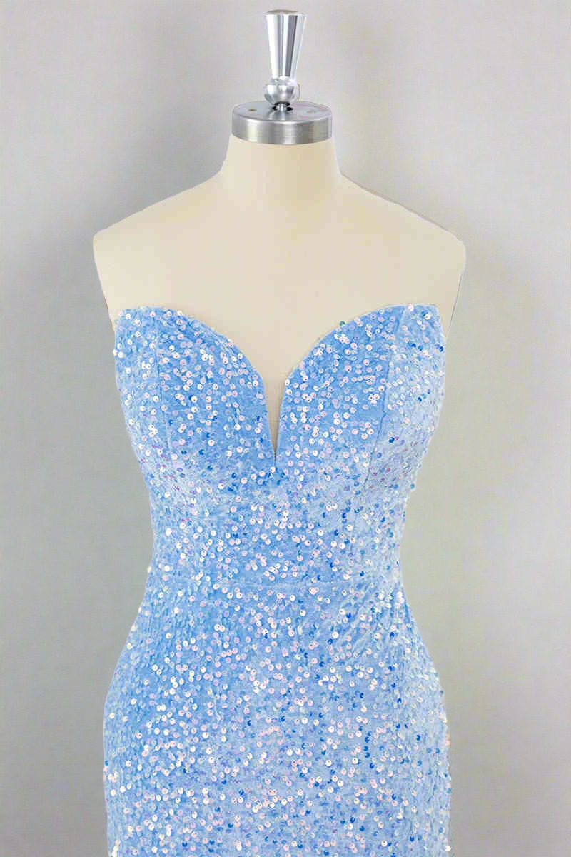 Light Blue Strapless Sequin Mini Dress
