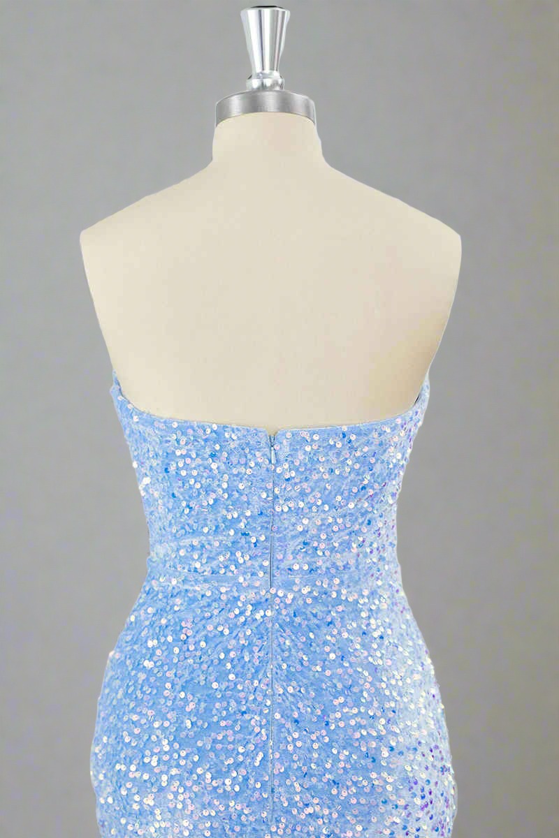 Light Blue Strapless Sequin Mini Dress