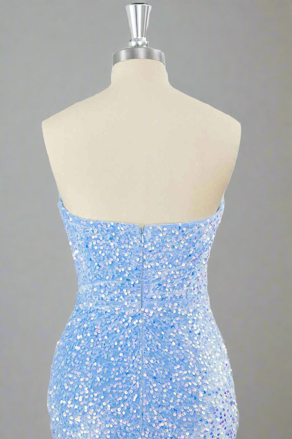 Light Blue Strapless Sequin Mini Dress