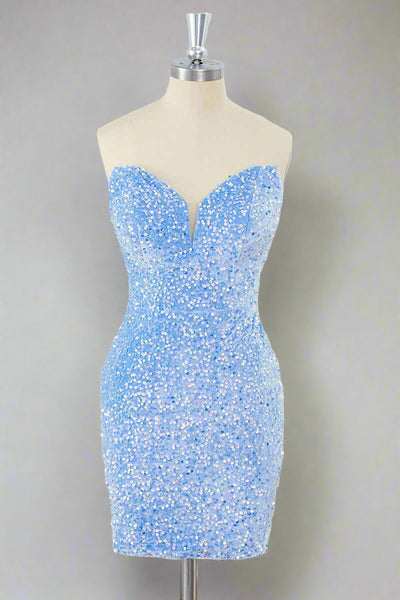 Light Blue Strapless Sequin Mini Dress
