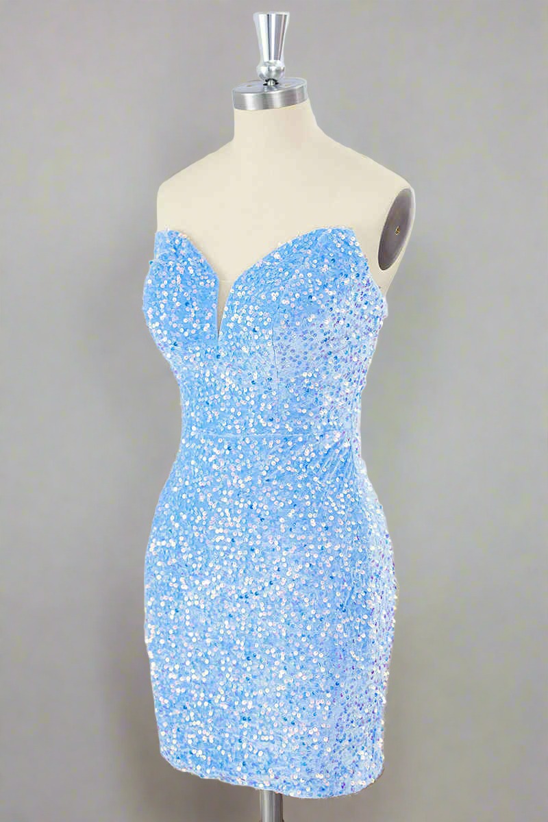 Light Blue Strapless Sequin Mini Dress