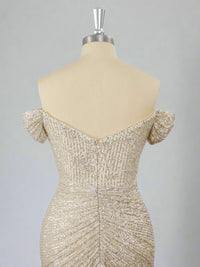 Off the Shoulder Sliver Sequin Ruched Mini Homecoming Dress
