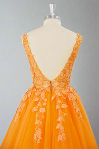 V-Neck Orange 3D Floral A-Line Short Homecoming Dress