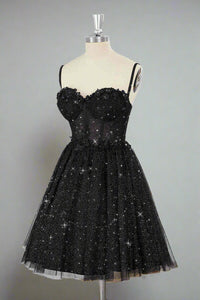 Straps Black Corset A-Line Tulle Homecoming Dress