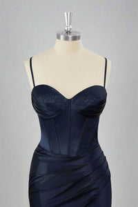 Lace-Up Sweetheart Navy Blue Ruched Homecoming Dress