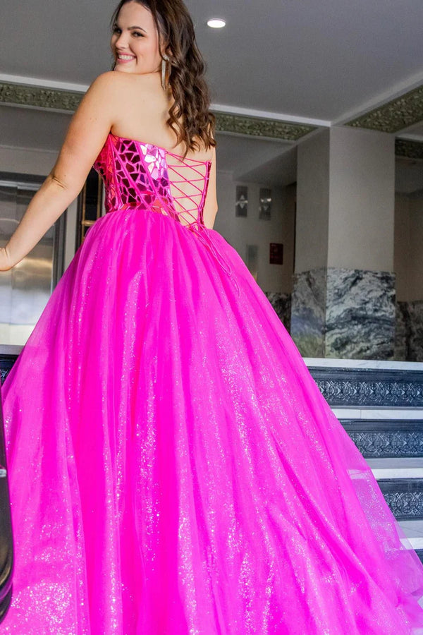 Sweetheart Sky Blue Mirror Sequin A-Line Prom Dress