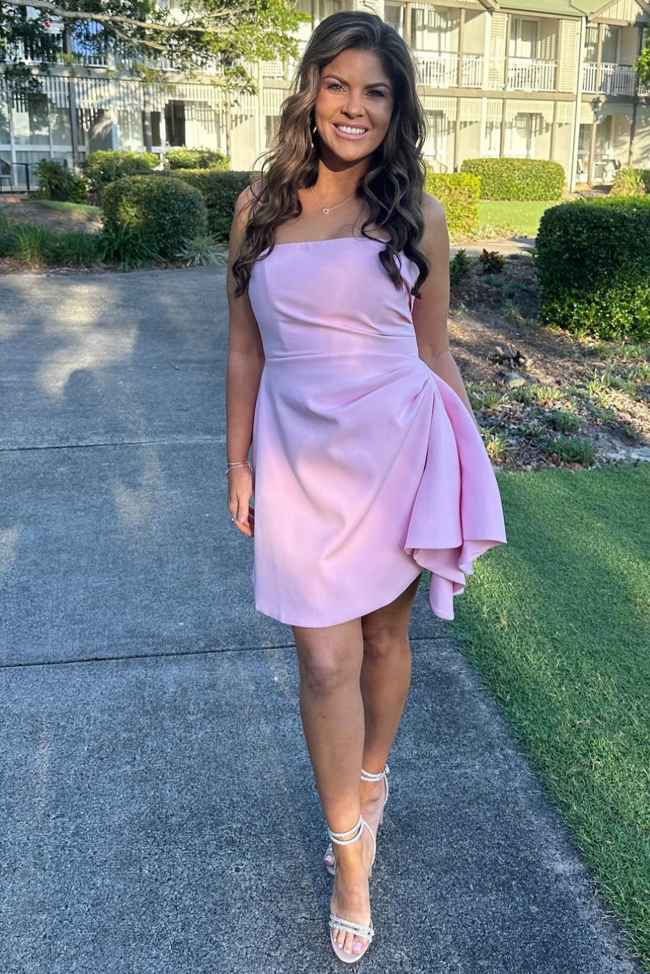 sachin and babi light blue dress Elegant Strapless Pleated Ruffle Homecoming Dress – FancyVestido