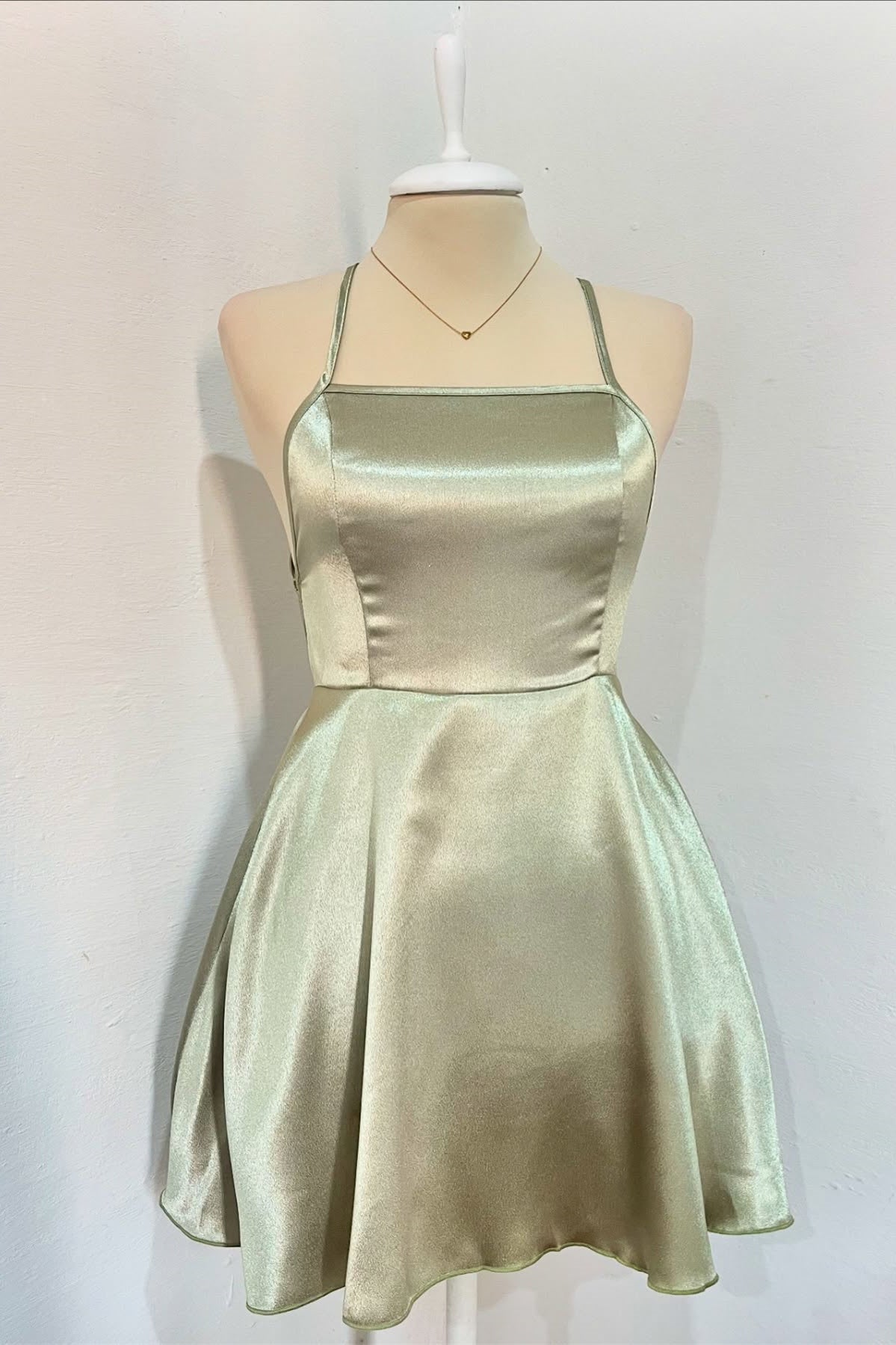 Spaghetti Straps Sage A-line Homecoming Dress