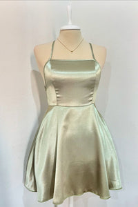 Spaghetti Straps Sage A-line Homecoming Dress