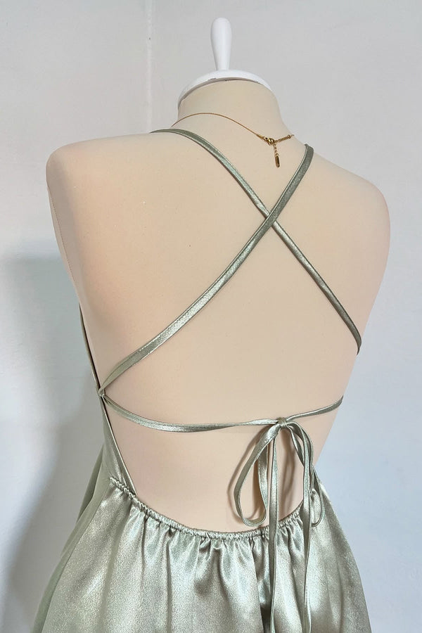 Spaghetti Straps Sage A-line Homecoming Dress