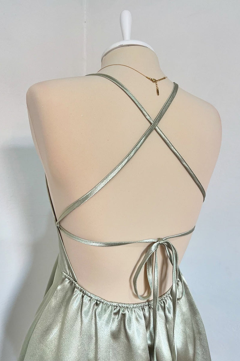 Spaghetti Straps Sage A-line Homecoming Dress